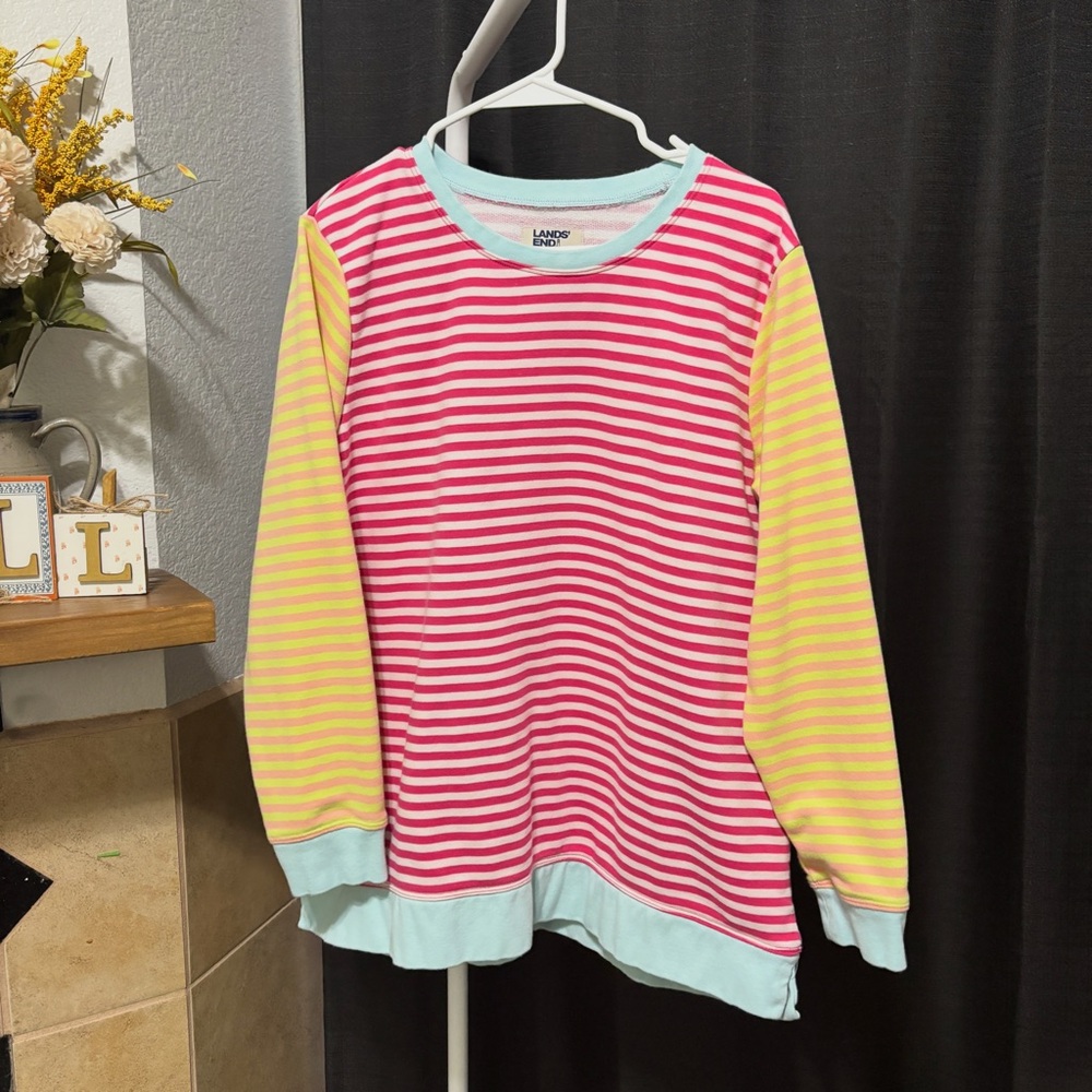 Lands' End Women’s Colorful Striped Long Sleeve Pullover